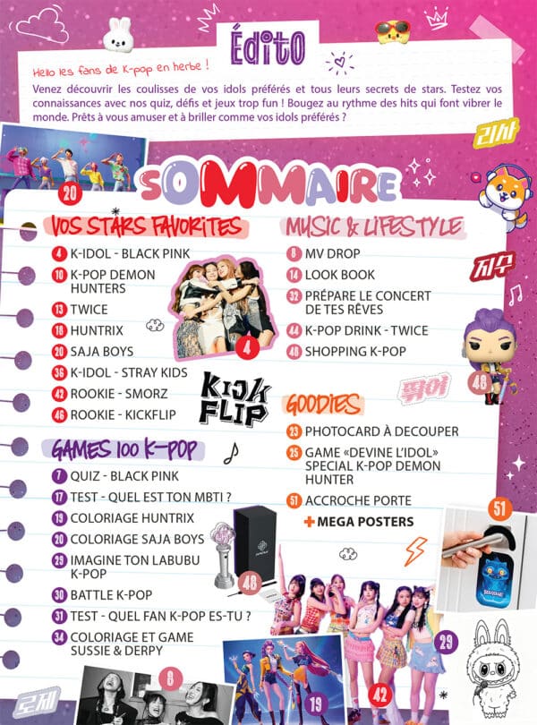 Sommaire_kpop_mag_kids kpop mag kids