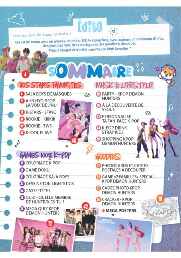 Sommaire kpop kid 2 K-Pop Magazine Kids n°2
